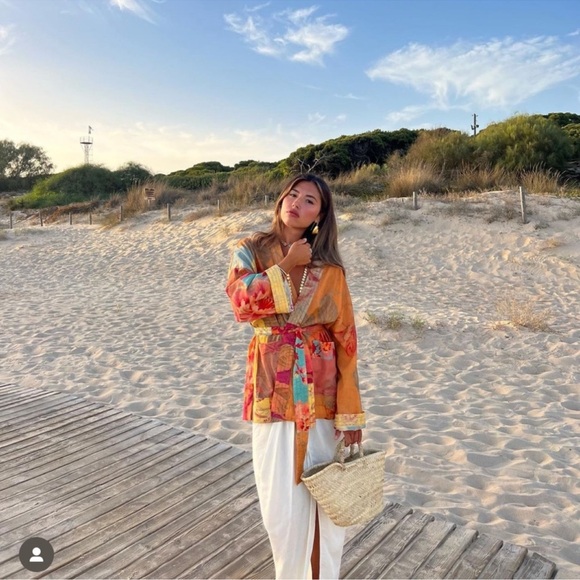 NWT ZARA PATCHWORK PRINT KIMONO with Belts Size Medium/Large - Picture 5 of 12